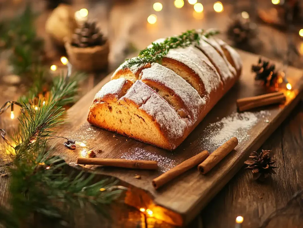 Christmas bread recipe loaf with holiday decor