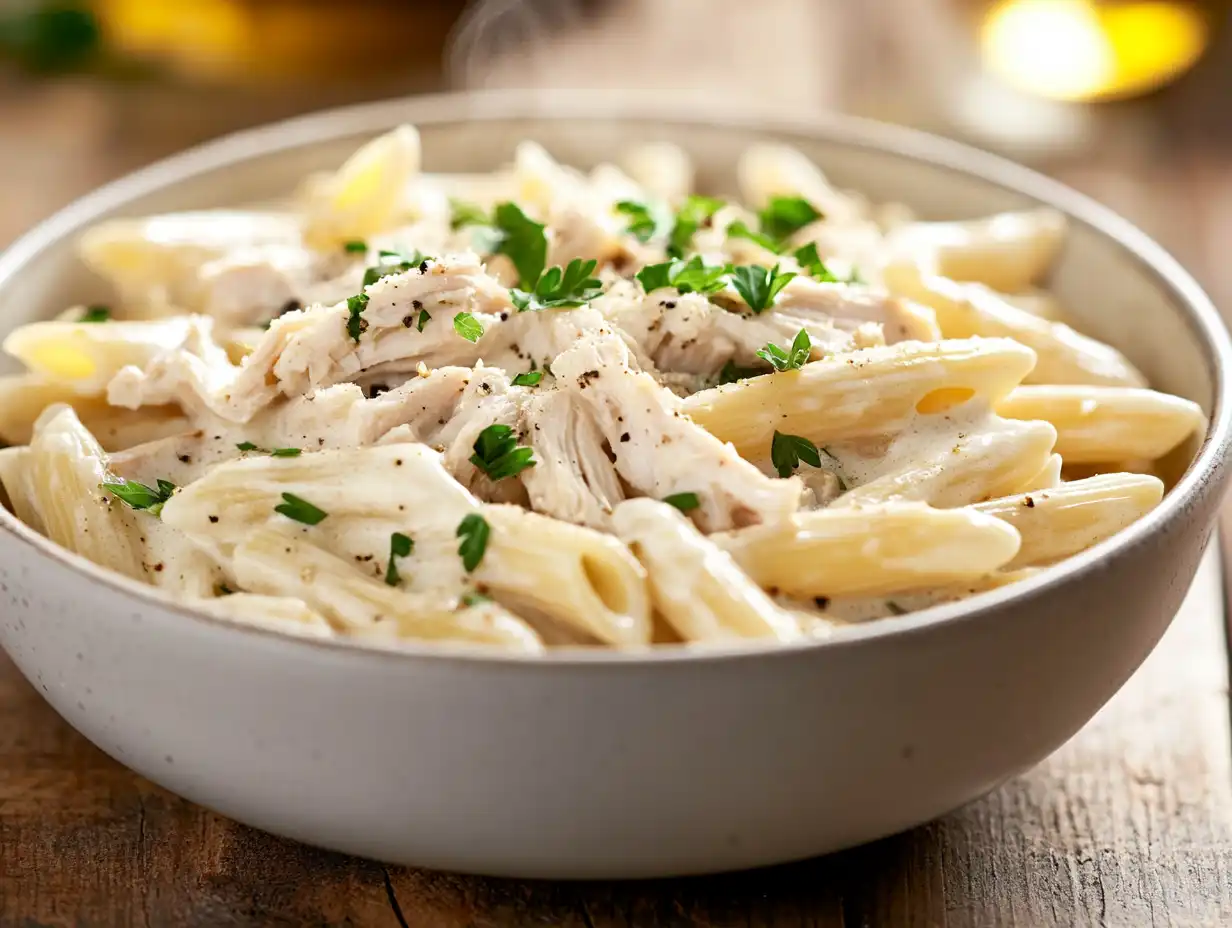 Creamy Instant Pot chicken pasta in bowl