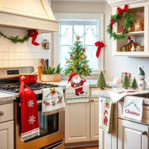Festive Christmas Kitchen Towels on Display