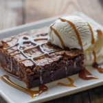 Easy homemade brownie served with ice cream