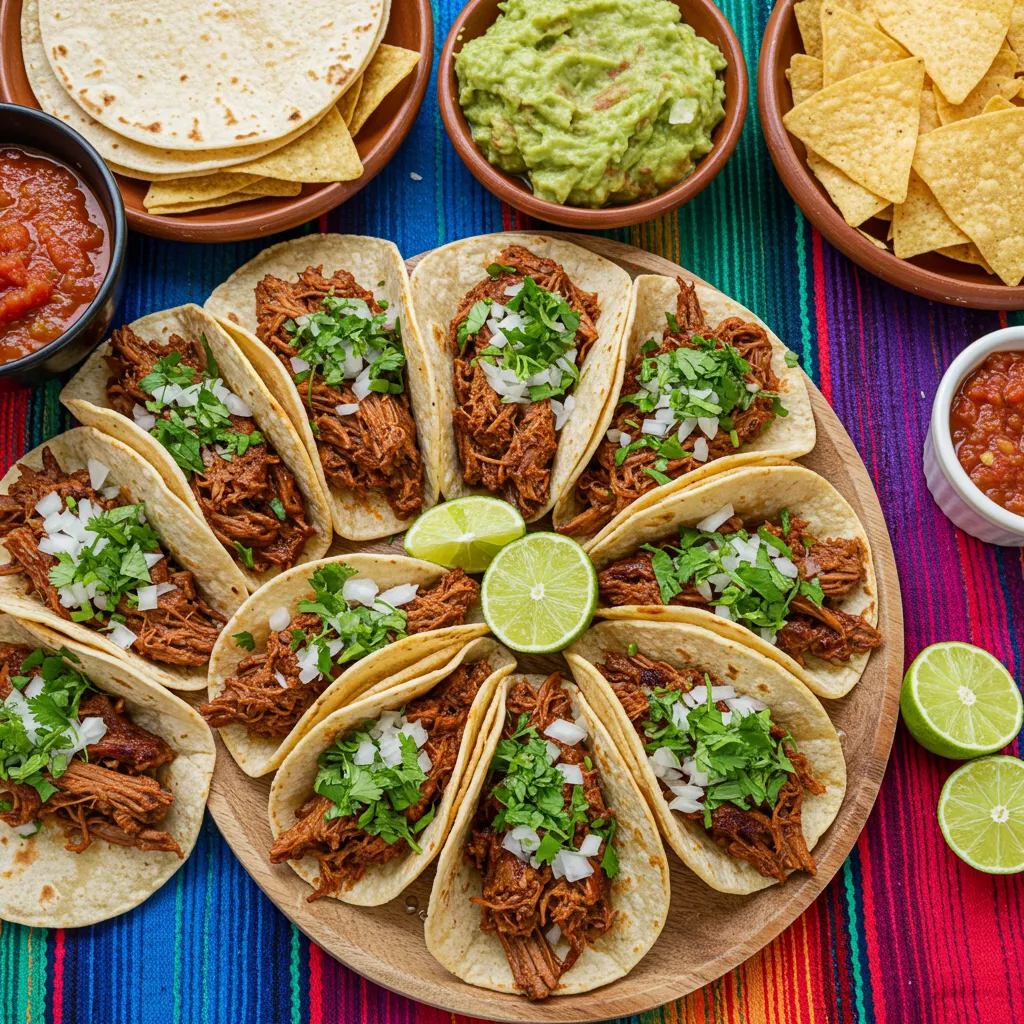 Soft tacos filled with shredded meat, fresh salsa, and cheese