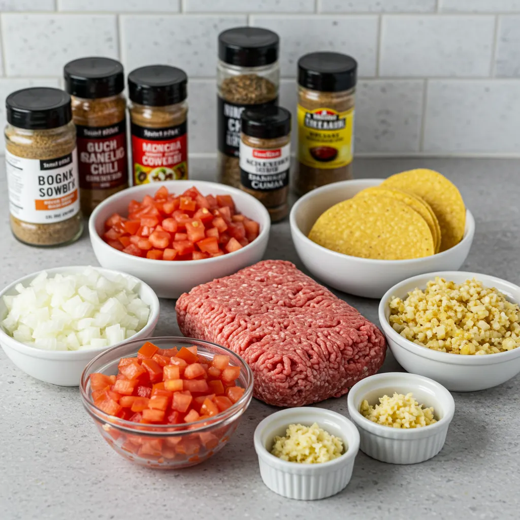 Fresh ingredients for Instant Pot tacos laid out on a kitchen counter.
