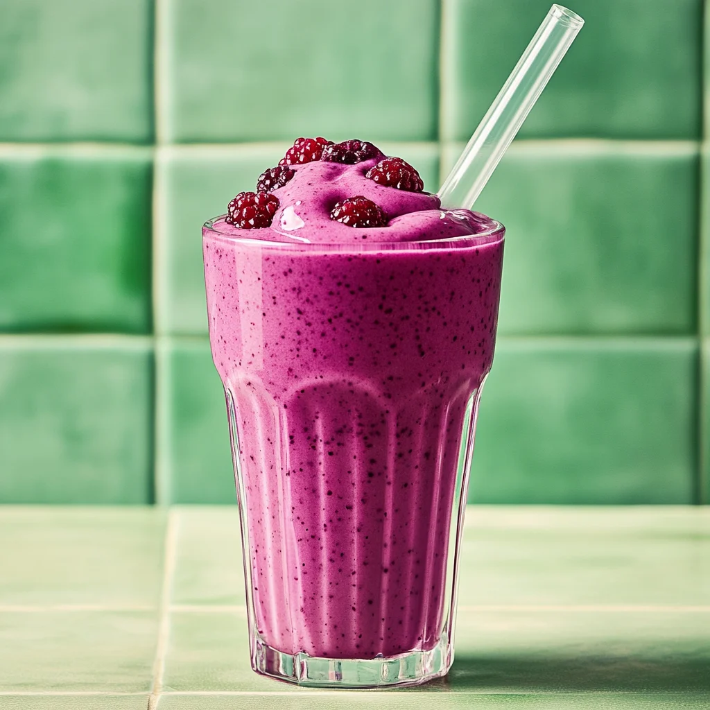 A refreshing Berry-Green Tea Smoothie, served in a clear glass, garnished with fresh berries and mint.