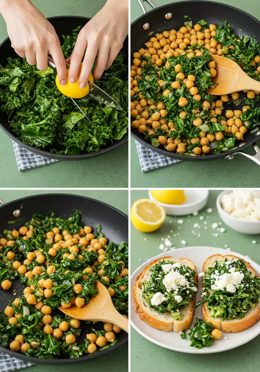 Chickpea & kale toast made in four clear steps