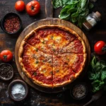 Full view of finished Chicago deep dish pizza