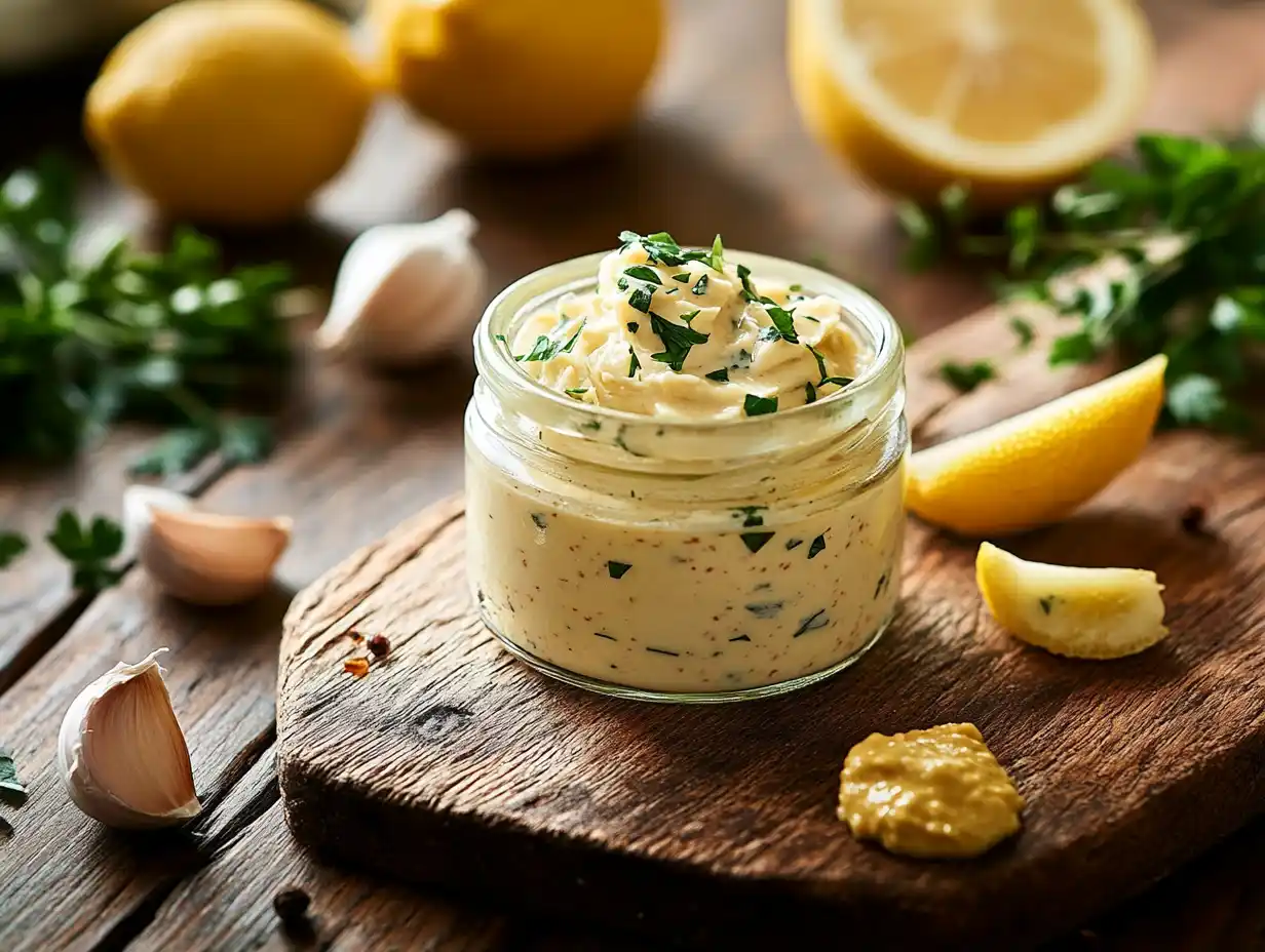 Creamy homemade Tram sauce in a jar