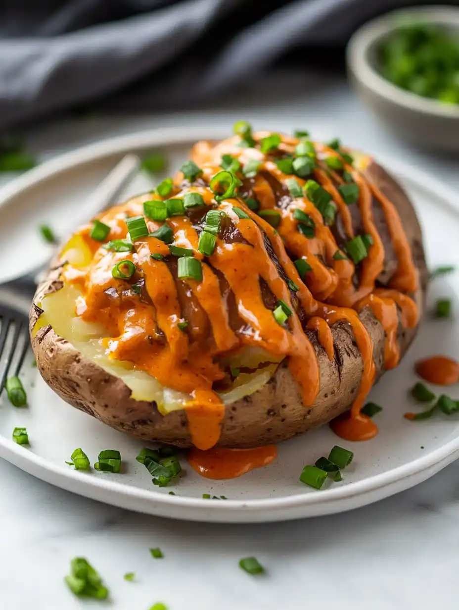 jacket potato topped with Tram Sauce