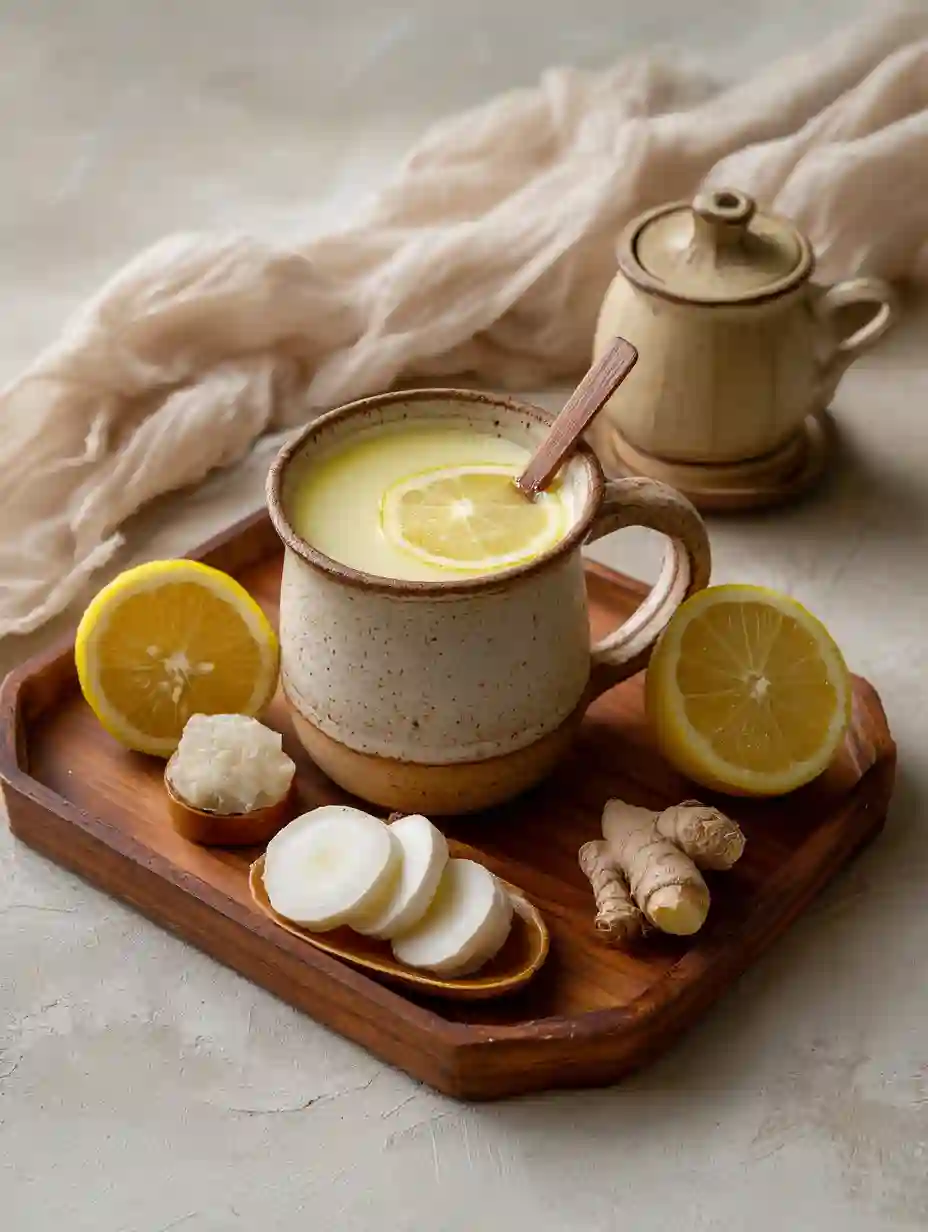 Japanese Mounjaro served in a rustic cup with lemon and daikon