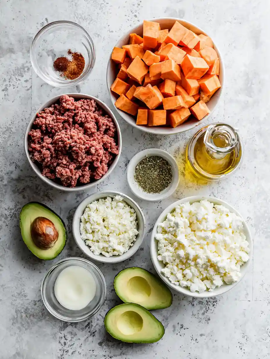 Ingredients for sweet potato taco bowl laid out before cooking