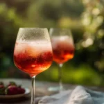 Strawberry Spritz served outdoors on a garden table