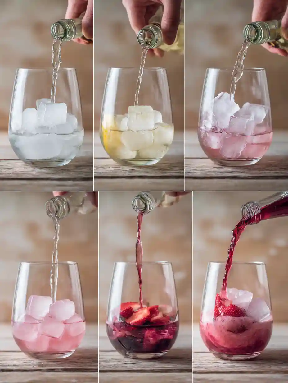 Step-by-step making of Strawberry Spritz cocktail