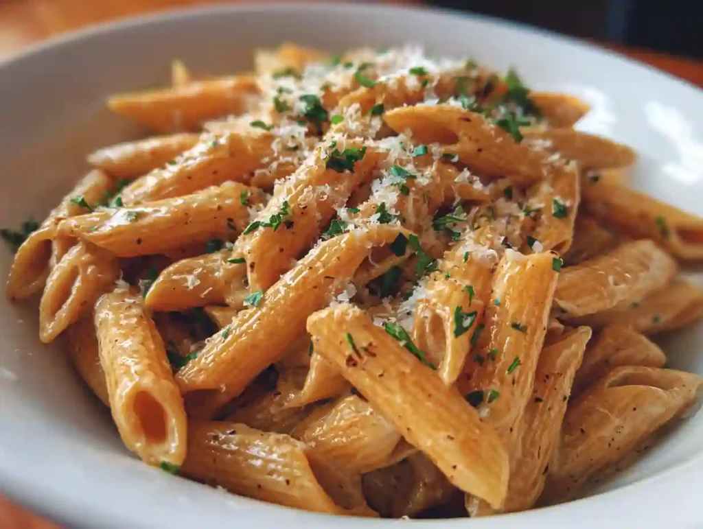 Palomino sauce recipe served with penne, parsley, and Parmesan