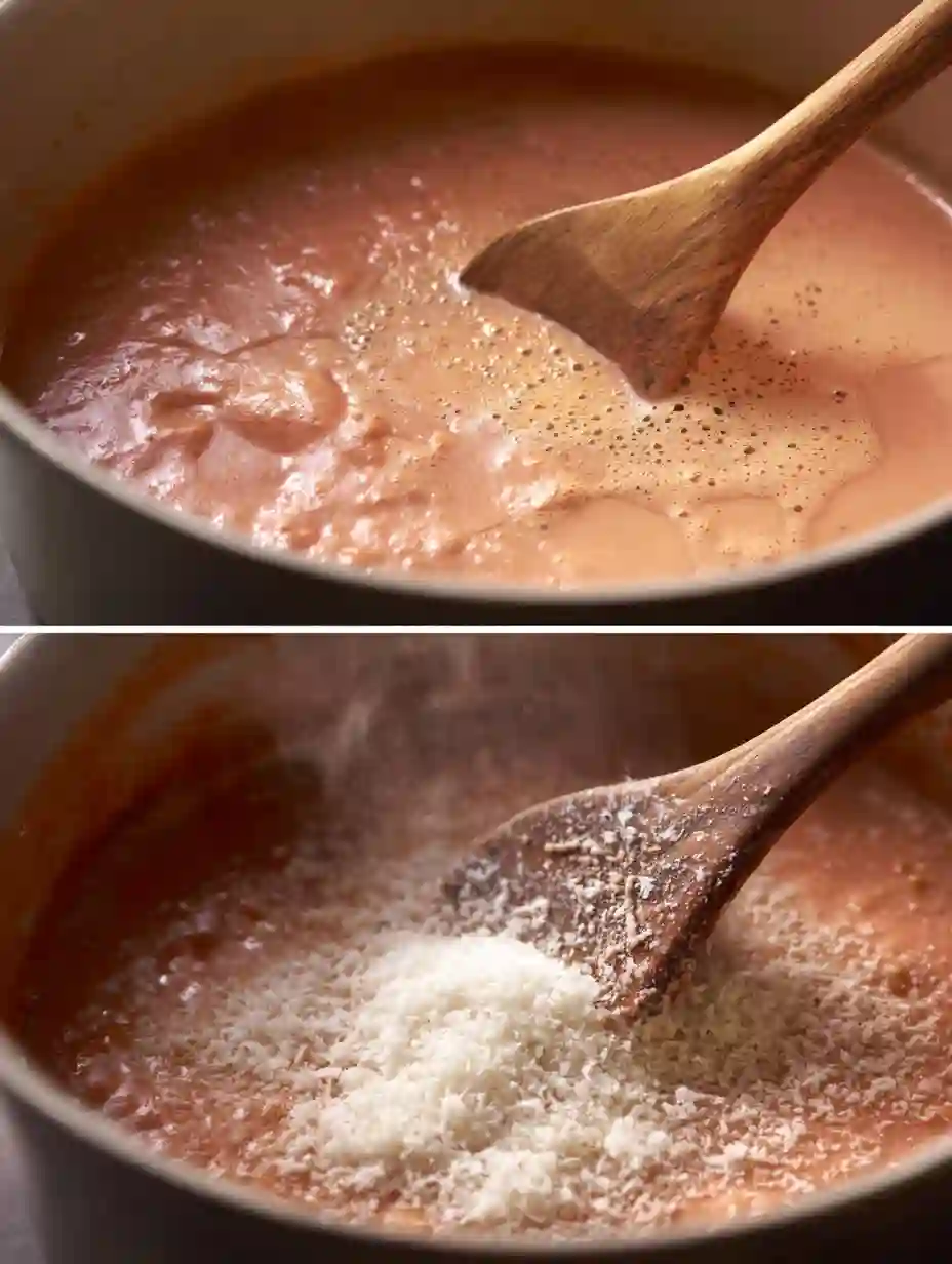 Creamy Palomino sauce simmering with cheese added