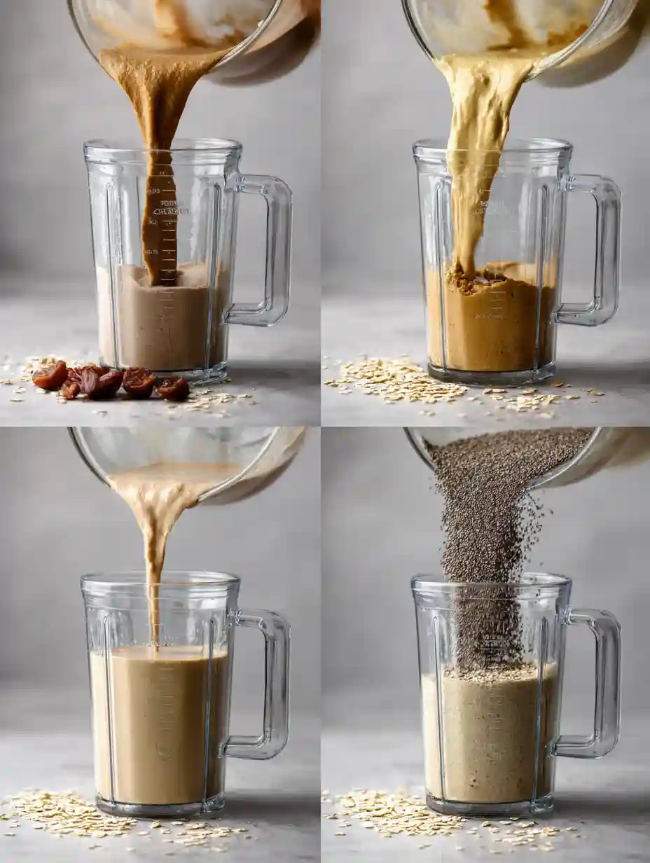 peanut-butter-smoothie-without-banana-steps step-by-step peanut butter smoothie without banana being blended