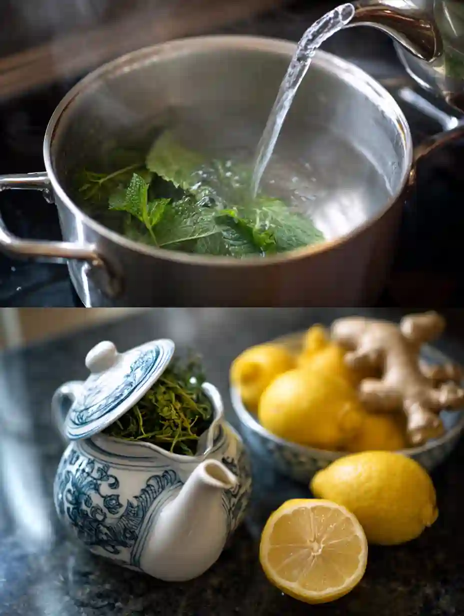 Brewing lemon balm tea for weight loss with ginger and lemon